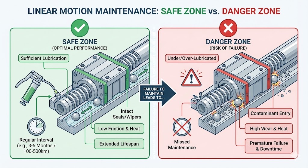 the Safe Zone vs. Danger Zone for lubrication intervals and contamination